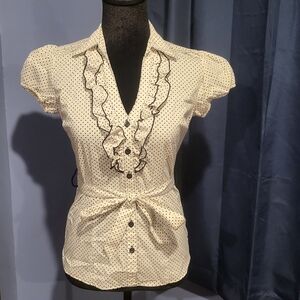 Polka Dot Ruffle Blouse - Black & White